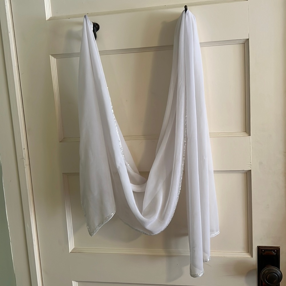 White l, sheer, shawl